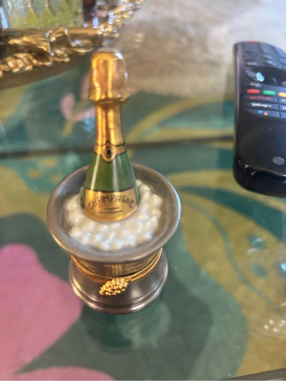 Vintage Champagne Bottle Limoges Trinket Box- 3